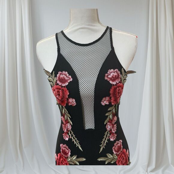 Forever 21 Black Floral Embroidered Sleeveless Party Dress Holiday Mesh Size S - Picture 5 of 11